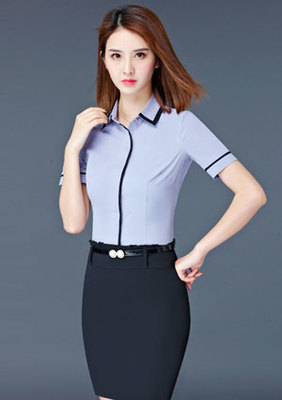 深圳牧迪亚服饰 灰色嵌黑边短袖女衬衫定制款式图详解